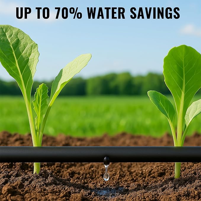 MIXC 1/4" Irrigation Dripline Tubing (100 Ft Roll) with 6" Emitter Spacing - 1/4" Drip Irrigation Fittings Included (Black)