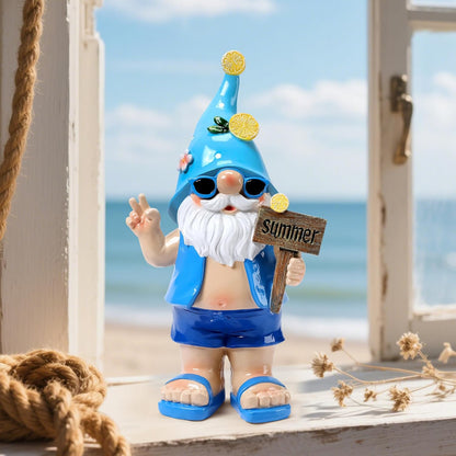 Outdoor Summer Gnomes Statue Beach Gnome Garden Decor for Outside, Beach, Yard, Lawn Ocean Sea Theme Home Decorations for Table, Shelf, Blue Gnome Figurine Funny Elf Gifts for Women