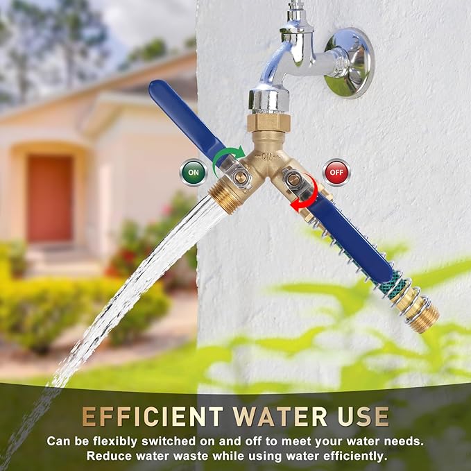 Dalmbox Garden Hose Splitter 2 Way With Long Handle, Garden Hose Adapter with 2 Pcs Garden Hose Coiled Spring Protectors and 6 Rubber Washers