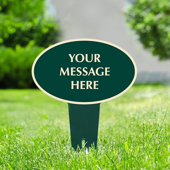 SmartSign Custom Designer Yard Stake Sign - Add Your Message, 12"x15" Oval Shape, 120 mil Aluminum Composite Sign w/Overcoat for Outside, Integrated Ground Stakes, Reflective Option, USA-Made