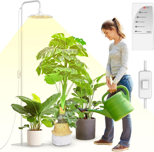 SANSI Grow Lights for Indoor Plants, 100W Full Spectrum Tall Plant Lights for Indoor Growing, 47"-70" Standing Grow Light with Remote Control 5 Level Dimmable 10200LM 8/12/14H Auto On/Off Timer