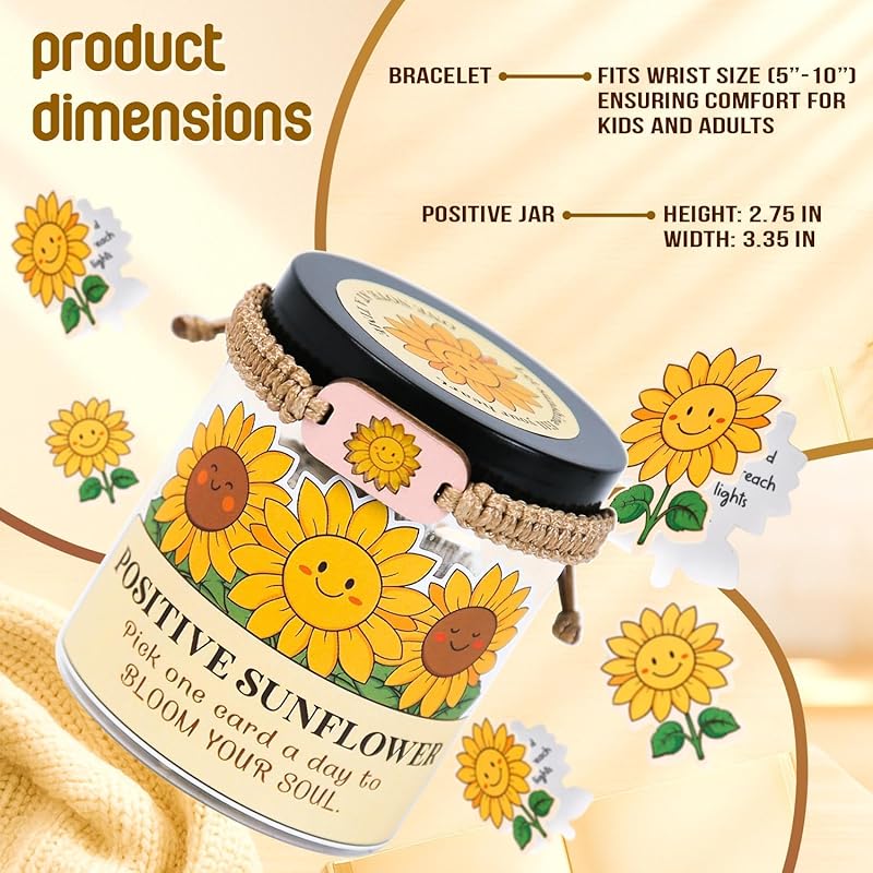 60 Positive Sunflower Cards Jar, Affirmation Cards For Women, Emotional Support Sunflowers, Sunflower Gifts For Women, Mom, Sunflower Gifts, Sunflower Themed Gift