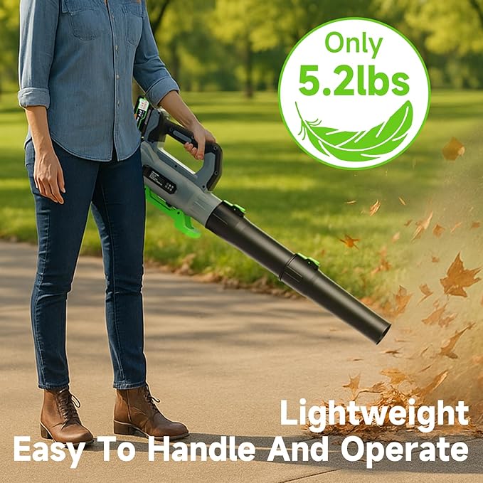 Leaf Blower Cordless with 2× 5.0Ah Batteries and Charger, 21V Electric, Lightweight Battery Powered Blowers for Lawn Care, Yard, Patio Cleaning, Blowing Leaves & Dust