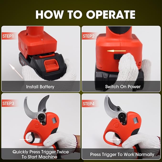 Electric Pruning Shears，2 inches (50mm) Cutting Diameter，Cordless Pruning Shears with LCD Display，2pcs 2000mAh Rechargeable Lithium Battery, 2pcs Upgraded SK5 blades