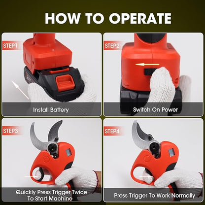 Electric Pruning Shears，2 inches (50mm) Cutting Diameter，Cordless Pruning Shears with LCD Display，2pcs 2000mAh Rechargeable Lithium Battery, 2pcs Upgraded SK5 blades