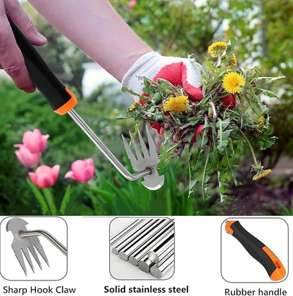 Weed Puller Tool， New Garden Weeder Tool Stainless Steel Hand Weeder Tool,4 Teethes Dual Purpose Weed Remover Tool Weeding Tools for Gardening(2PCS)