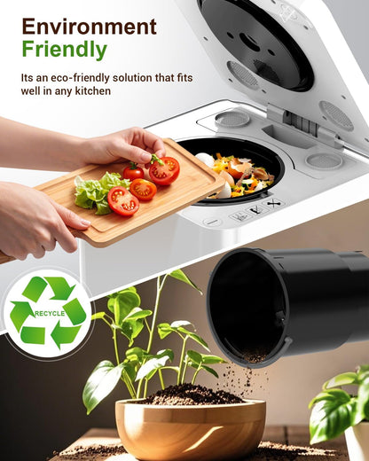 5.2L Large Electric Composter for Kitchen, Smart Odorless Compost Bin with 2-in-1 Activated Carbon Filter, Large LED Display, Child Lock, Auto-Cleaning, Indoor Countertop Food Waste Composting Machine