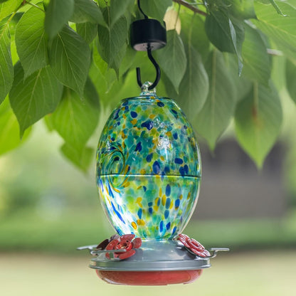 Muse Garden Glass Humming Bird Feeders for Outdoors - 27OZ Blown Glass Hummingbird Feeder - Unique Gift for Mom Gardeners Women, Outdoors Hanging Garden Decor, Includes Ant Moat & Brush, Starry Night