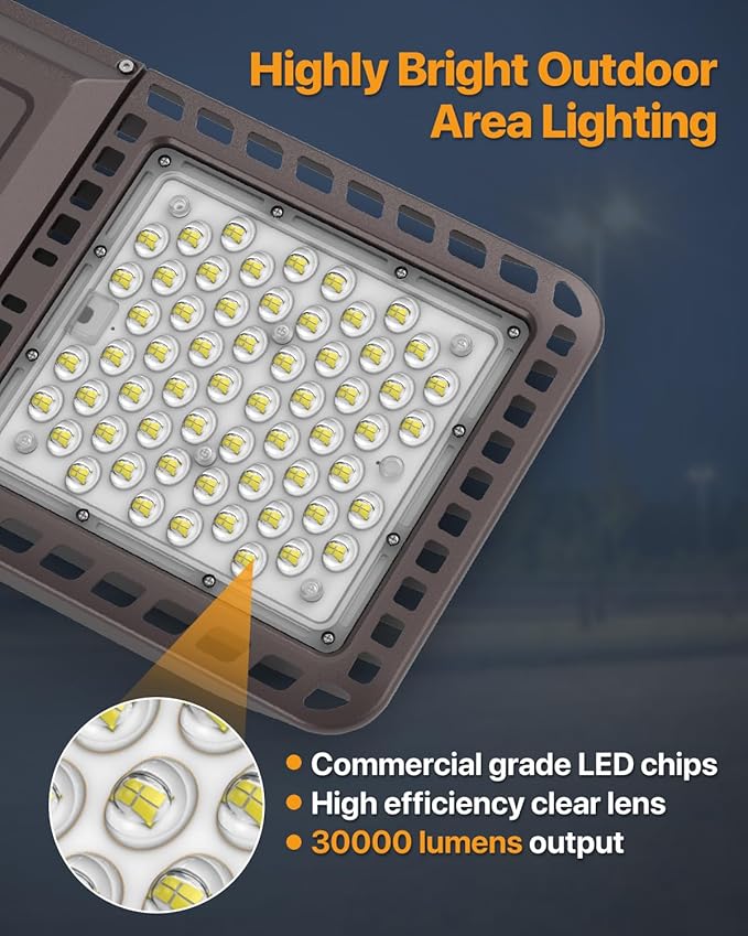 Parking Lot Lights 200W 30,000LM Slip Fitter Led Street Pole Light with Dusk-to-Dawn Photocell 5000K 100-277V IP65 Waterproof Outdoor Commercial Area Lighting for Parking Lot, Roadways 3PACK