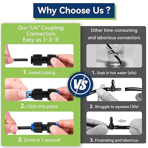 40 Pack 1/4" Drip Universal Straights Fitting Connectors, Quick Connect Universal Drip Irrigation Tubing Coupling Valve, Connector Locking Fitting for Sprinkler or Drip Irrigation System