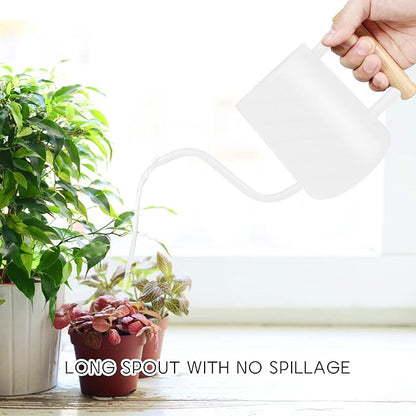 Watering Can Indoor Plants, 35 oz/1000 ml Metal Stainless Steel Watering Can Pot with Long Spout for Indoor House Plants Bonsai Outdoor Garden Flower Decorative (White)