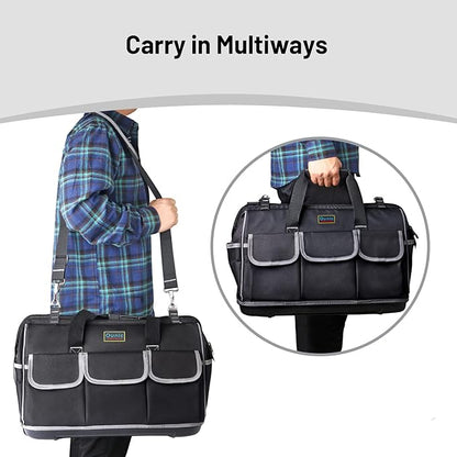 Tool Bag, Ounic 22 Inch Large Heavy Duty With Wide Mouth and Waterproof Strong Molded Base tool Organizer with Adjustable Shoulder Strap Specially Designed for Various Tools（Black)