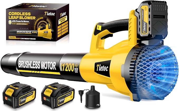 Tietoc Leaf Blower Cordless, 1200W Brushless Electric Leaf Blower with 2 X 5.0Ah Battery, 6 Speed Powerful Leaf Blowers for Garden, Patio, Lawn Care, Gift for Men Dad Husband Fathers Gardener