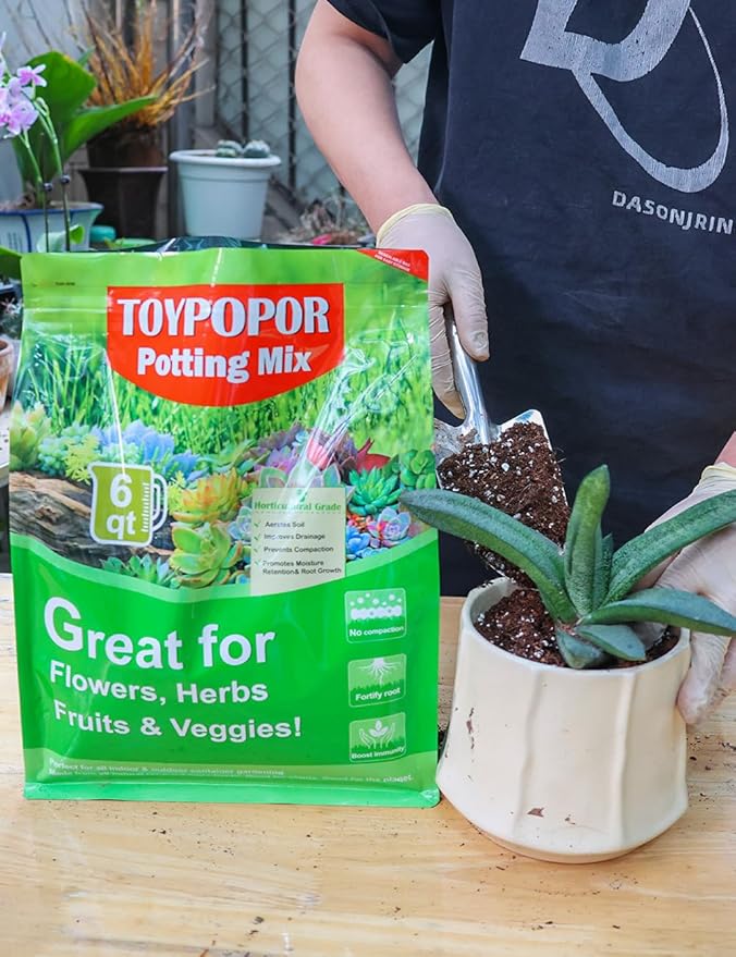 TOYPOPOR Potting Soil for All Indoor Houseplants, (10qt) Contains Perlite, Peat Moss, Coco Coir, Rice Charcoal, Well Draining Potting Mix Light, Aerated Texture for Healthy Plant Roots, Fast Growth