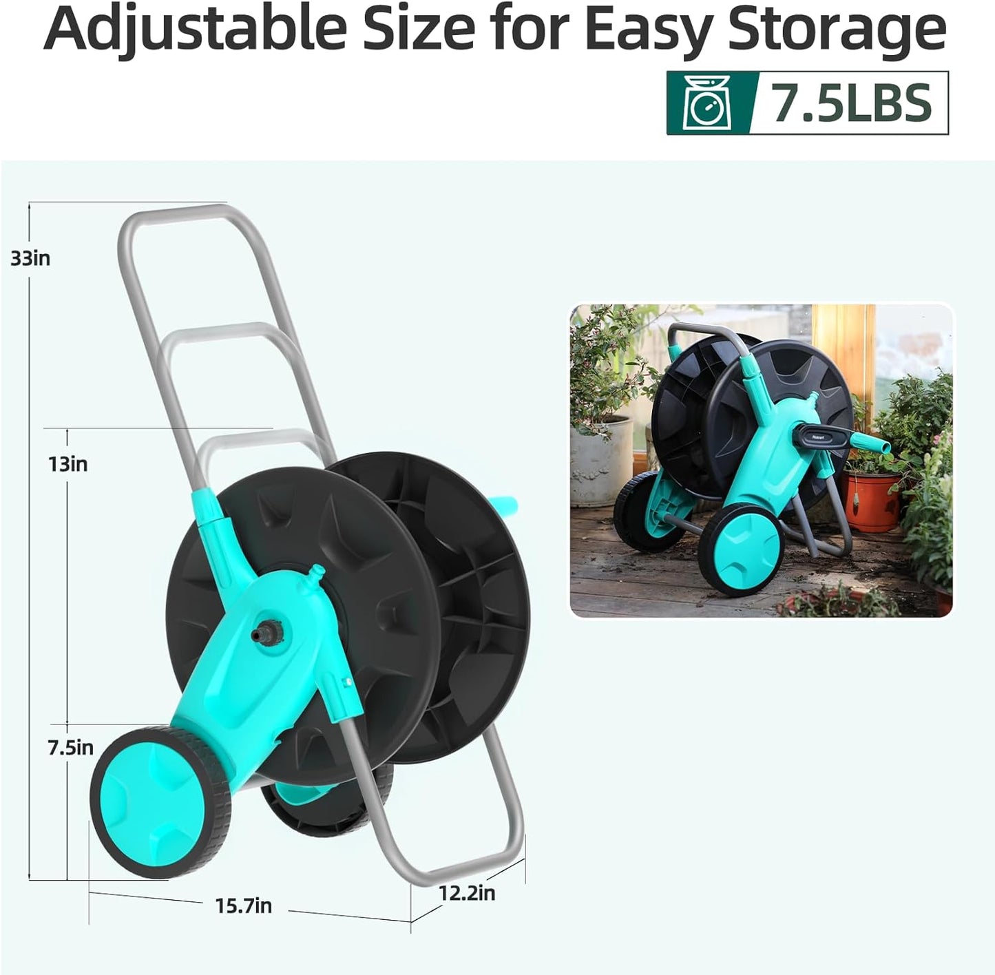 Portable Garden Hose Reel Cart, Hold Up to 75-100 Ft of 5/8 Inch Hose,Garden Water Pipe Holders Mobile Tools with 2 Wheels for Outside Hose Storage