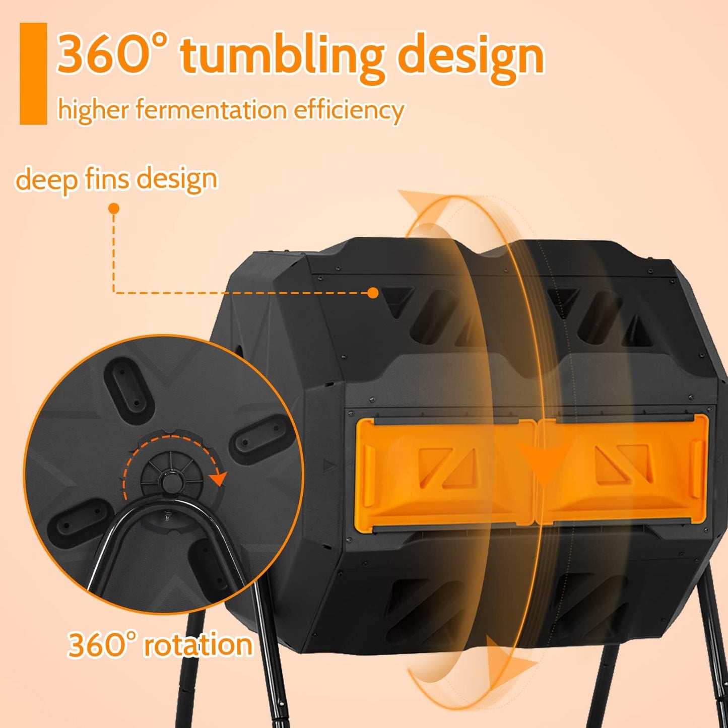 Compost Bin,43 Gallon Compost Bin Kitchen,Tumbling Composting Bins,Dual Chamber Sliding Doors for Garden Patio,Compost Tumbler,Easy to Assemble,Orange Door