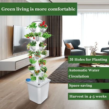 7 Layer 35 Pots Vertical Hydroponic Tower System, Hydroponic Grow Tower Kit with Water Pump & Timer Including & Smart Plug, for Vegetable Herb Fruit, Gardening Lover Plants Grow Kit Tower