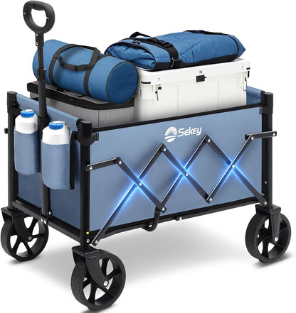 Sekey Heavy Duty Wagon with Big Wheels, Foldable Cart with 220LBS Capacity, Utility Lightweight Wagon, Collapsible Grocery Shopping Cart for Camping Sports & Holiday. Blue