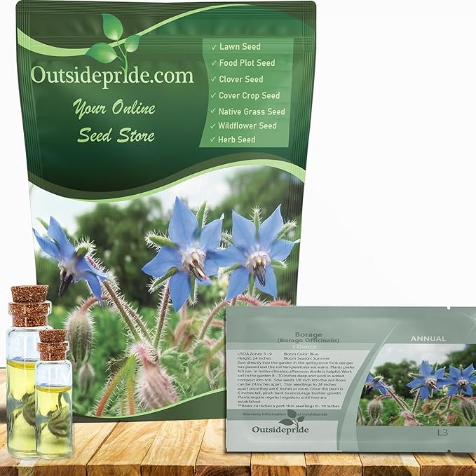 Outsidepride Blue Borage Seeds for Planting – 1 lb. Annual, Drought-Tolerant Herb Seeds with Star-Shaped Blooms, Attracts Bees for Pollinator Gardens, Summer Teas, Decoration & Culinary Use