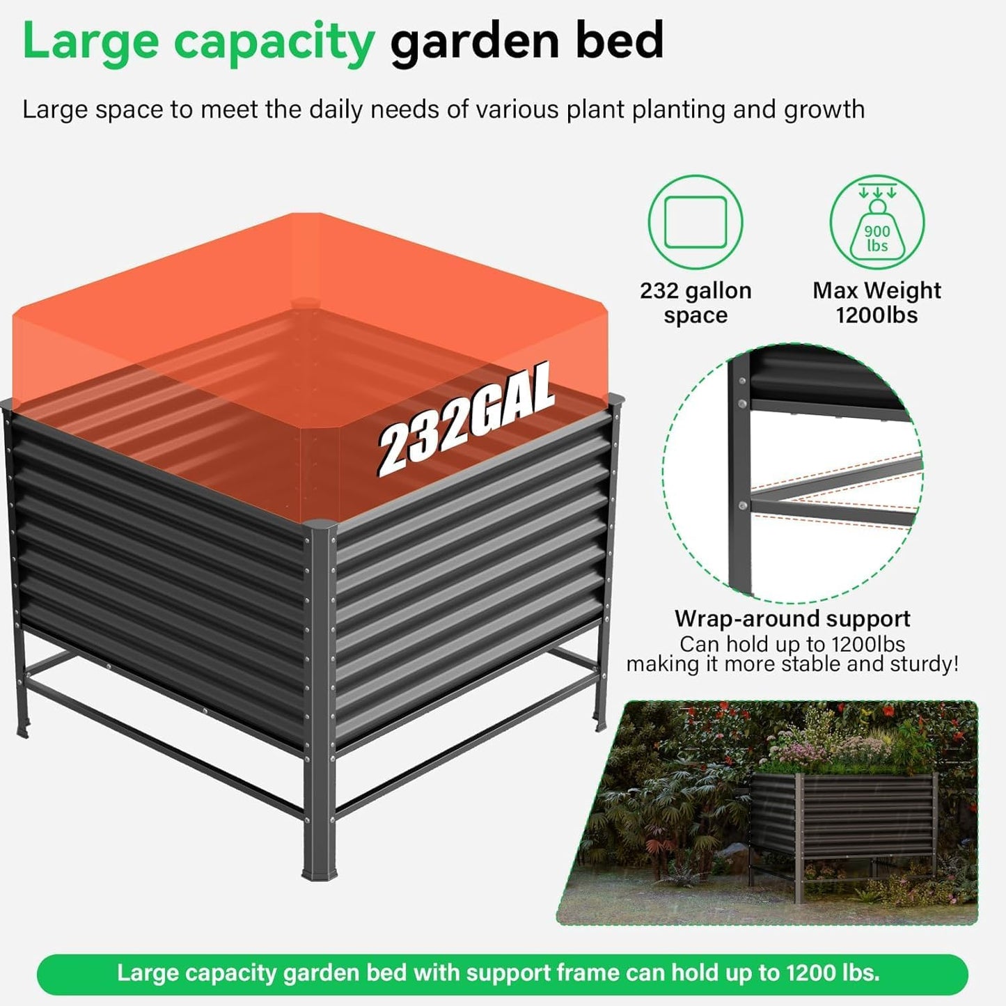 Galvanized Raised Garden Bed with Legs,48×48×37in Large Metal Elevated Raised Planter Box ,Raised Garden Bed,1200lb Capacity with Drainage Holes for Vegetables Lawn Green Flowers, Fruits, Terrace