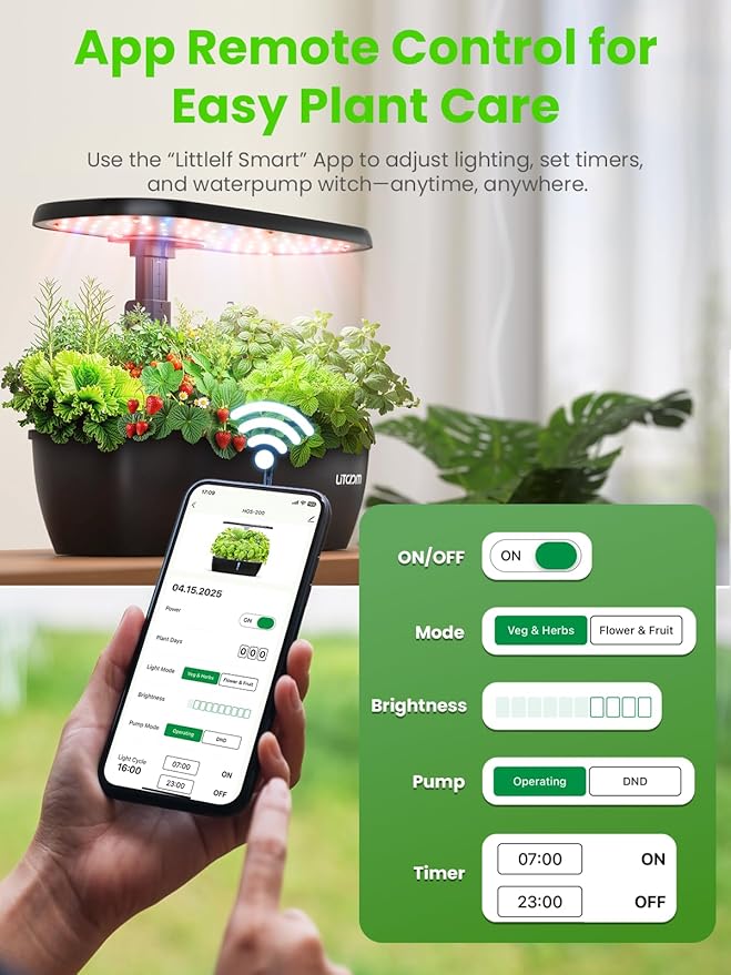 litokam Smart Hydroponics Growing System Kit with APP&WiFi Controlled, 15-Pod Indoor Herb Garden Planter with 2 Grow Modes, 24W Growing LED, Pump System, 24H Timer, Indoor Garden for Home