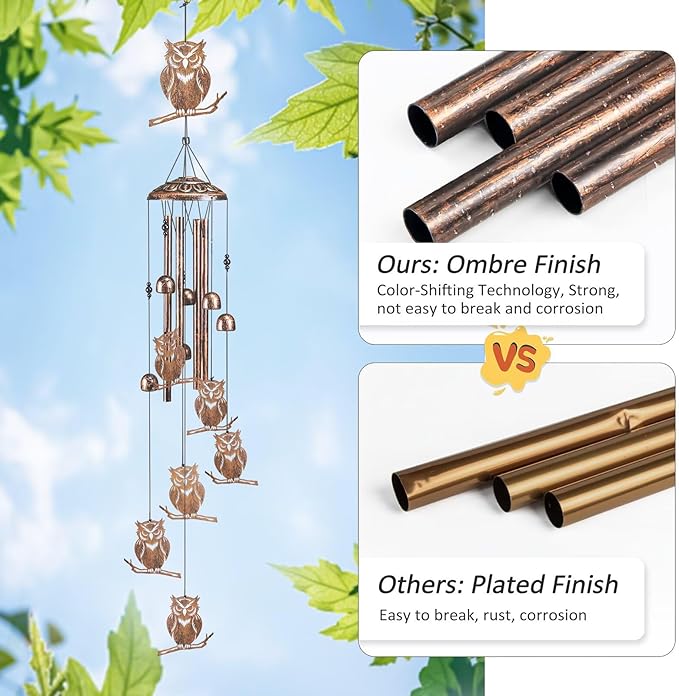 Owl Wind Chimes for Outside,Gardening Gifts for owl Lover，Women，Men，Mom，Birthday Party Decorations,Memorial Gifts,Wind Chimes Outdoors，Indoors,Room,Home,Wall,Garden,Patio,Yard Decor