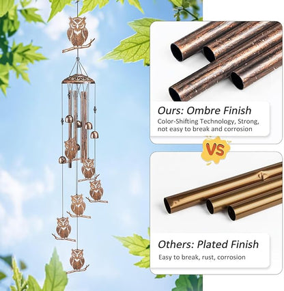 Owl Wind Chimes for Outside,Gardening Gifts for owl Lover，Women，Men，Mom，Birthday Party Decorations,Memorial Gifts,Wind Chimes Outdoors，Indoors,Room,Home,Wall,Garden,Patio,Yard Decor