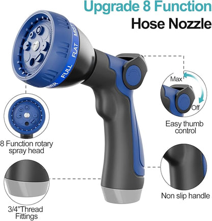 SPECILITE 50ft 304 Stainless Steel Garden Hose Metal, Heavy Duty Water Pipe with Nozzles for Yard, Outdoor - Flexible, Never Kink & Tangle, Puncture Resistant (Sky Blue)