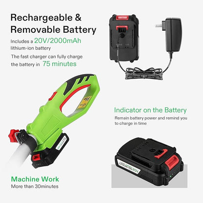 VIVOSUN 20" Cordless Pole Hedge Trimmer, 20V Electric Bush Trimmer with 20” Dual-Action Laser Blade, Adjustable Cutting Head, 0.55" Cutting Capacity, 2.0AH Battery and Fast Charger Included