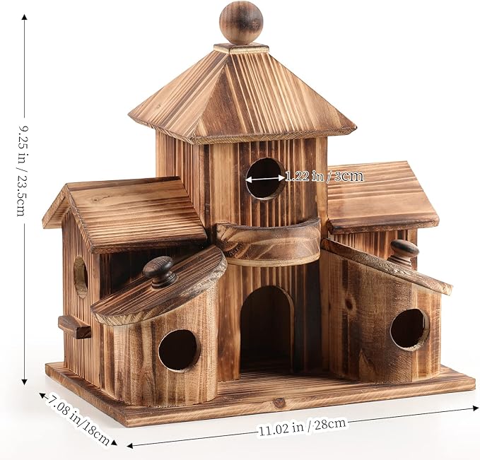 2in1 Bird House&Bird Feeder.Bird House for Outside,Hummingbird House with 6 Hole,Bluebird Finch Cardinals Hanging Big Birdhouse,Nesting Box Birdhouse for Backyard/Patio Decor.