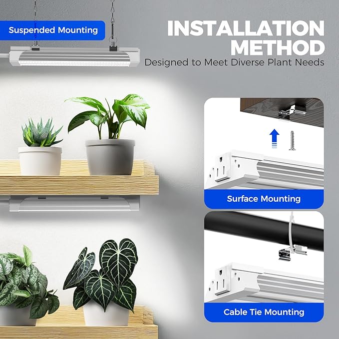 Barrina TX18 1FT Grow Light for Indoor Plants, 72W(4 x 18W, 360W Equivalent), High PPFD, 5000K Full Spectrum Grow Light Strip for Plant Shelves with On/Off Switch, Mechanical Timer, Linkable, 4 Packs