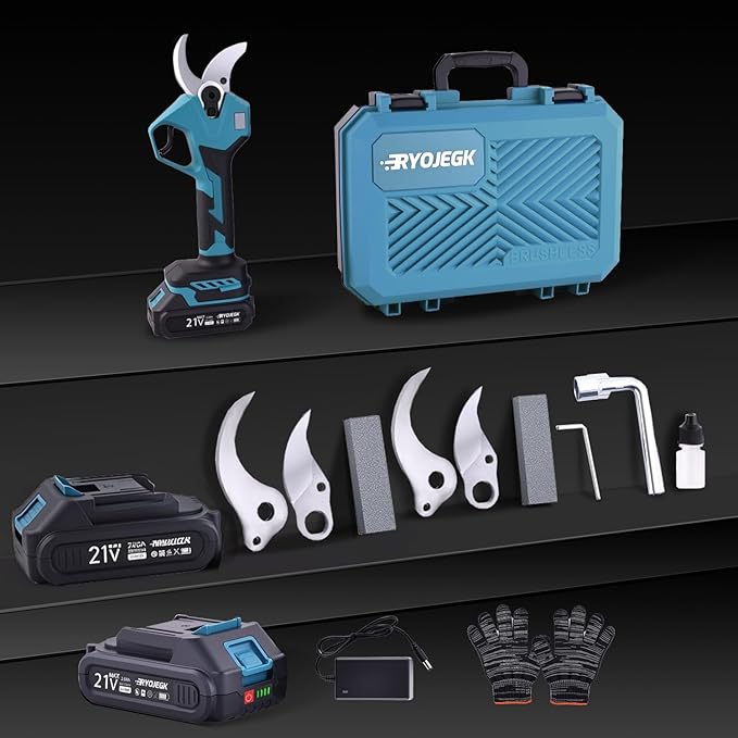 Electric Pruning Shears Cordless,1.6" Brushless Power Pruner with 2x2.0Ah Batteries,21V garden shears 2.5" Max Opening with LCD Display & 3 Pairs SK5 Blade for Tree Trimming,Branch Cutting