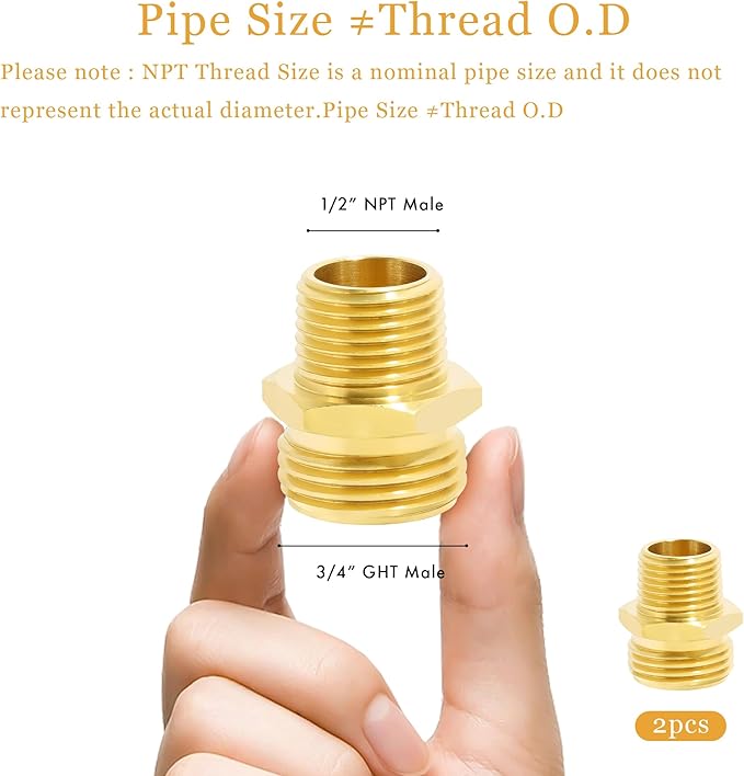 TAROSE 2 Pack Brass Garden Hose Adapter, Male to Male Hose Connector Adapter, GHT to NPT Adapter Hose Fitting,Brass Garden Hose to Pipe Fittings Connect