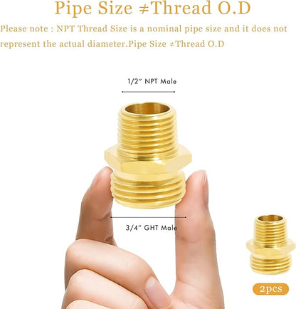 TAROSE 2 Pack Brass Garden Hose Adapter, Male to Male Hose Connector Adapter, GHT to NPT Adapter Hose Fitting,Brass Garden Hose to Pipe Fittings Connect