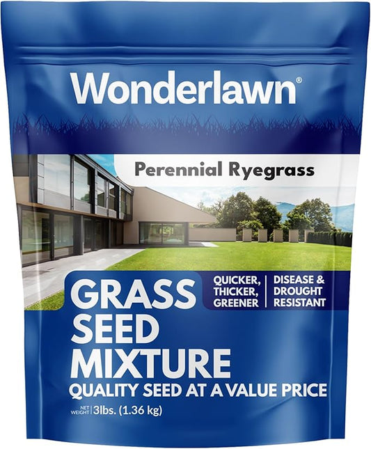 Barenbrug Wonderlawn Perennial Ryegrass Grass Seed for Southern Lawns, Fast-Acting Durable Grass Seed Mix for All Weather Conditions, 3-lb. Bag