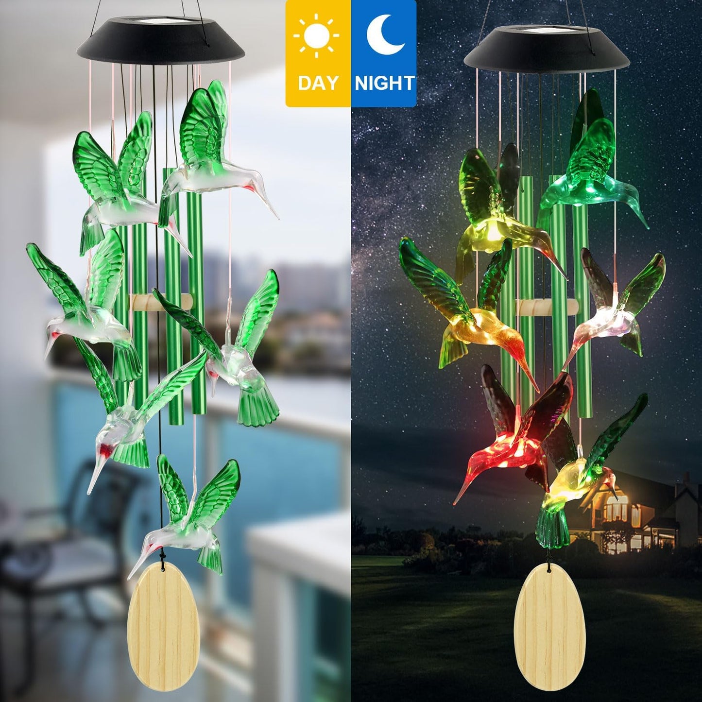 Hummingbird Solar Wind Chimes Outdoor, Father Gift, Birthday Gifts for Mother,Husband,Stepdad,Women,Grandma,Daughter,Aunt,Friend,Wife,Sister. dad and mom Gardening Gifts, Yard Decor