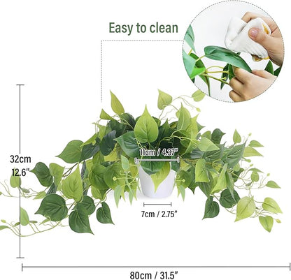 Tiita 2 Pack Fake Plants Artificial Scindapsus Aureus in Pots, Realistic Fake Greenery Potted Plants for Home Office Desk Window Sill Bathroom Bedroom Outdoor Indoor