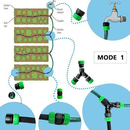 AMRITA Soaker Hose for Garden 60ft,PVC Garden Hose 50ft, 1/2" Drip Hose Linkable Consistent Irrigation Hose Save 70% Water, Heavy Duty Round Soaker Hose for Garden Bed Foundation.(1/2-60ft+50ft)