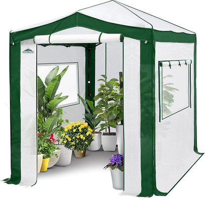EAGLE PEAK 8x6 Portable Walk in Greenhouse with Polyester Reinforced Corners, Instant Pop Up Indoor Outdoor Gardening Green House, Roll Up Zipper Entry Doors and Mesh Windows, Green/White