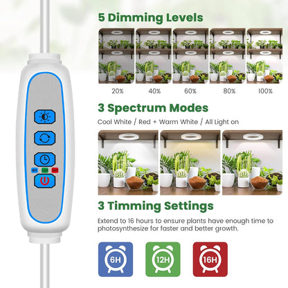6.3" Grow Lights for Indoor Plants, 84 LEDs Full Spectrum Plant Grow Light with 6/12/16H Timer, 3 Spectrum Modes, 5 Brightness Levels, Under Cabinet Halo Plant Light for Indoor Plants