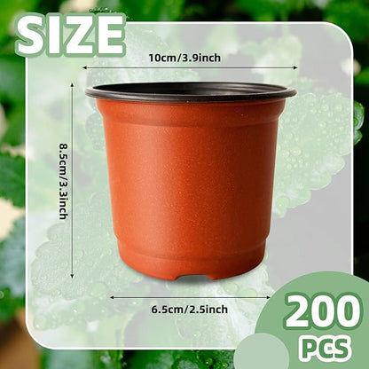 200 PCS Plastic Nursery Pots,4 Inch Seedling Starting Pot with Holes,Flower Plant Container for Succulent,Seed,Cuttings,Transplanting