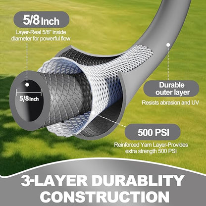 YOTOO Heavy Duty Hybrid Garden Lead in Water Hose 5/8-Inch by 1.28-Feet 150 PSI, Kink Resistant, All-Weather Flexible with Swivel Grip Handle and 3/4" GHT Solid Brass Fittings, Gray