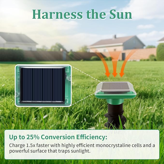 Mole Repellent Solar Powered, IP67 Waterproof Solar Mole Repellent Ultrasonic Snake Repellent Deterrent Gopher Vole Snake Pest and Other Rodent Animals, Get Rid of Moles, Groundhogs