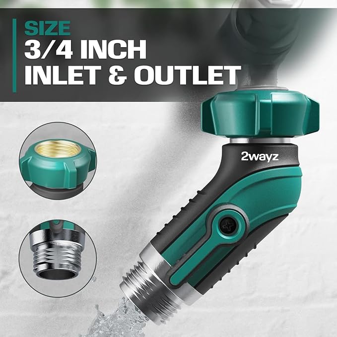 2WAYZ 45° Garden Hose Shut Off Valve - Heavy Duty Metal Elbow Connector with Shut Off Switch - No-Leak Water Hose Adapter for Outdoor Faucet Extension - 2x3x4 Inch (Black, Green)