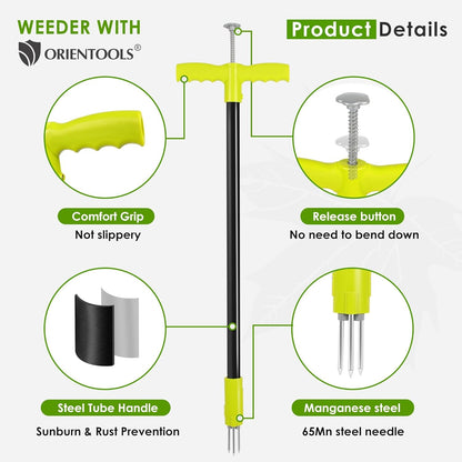 ORIENTOOLS 3 Claws Weed Puller Tool, Stand Up Weed Puller with Long Ergonomic Handle, Weed Puller Tool Stand Up Heavy Duty, Dandelion Picker, Garden Tools for Weeding, Weed Remover Tool for Lawn, Yard