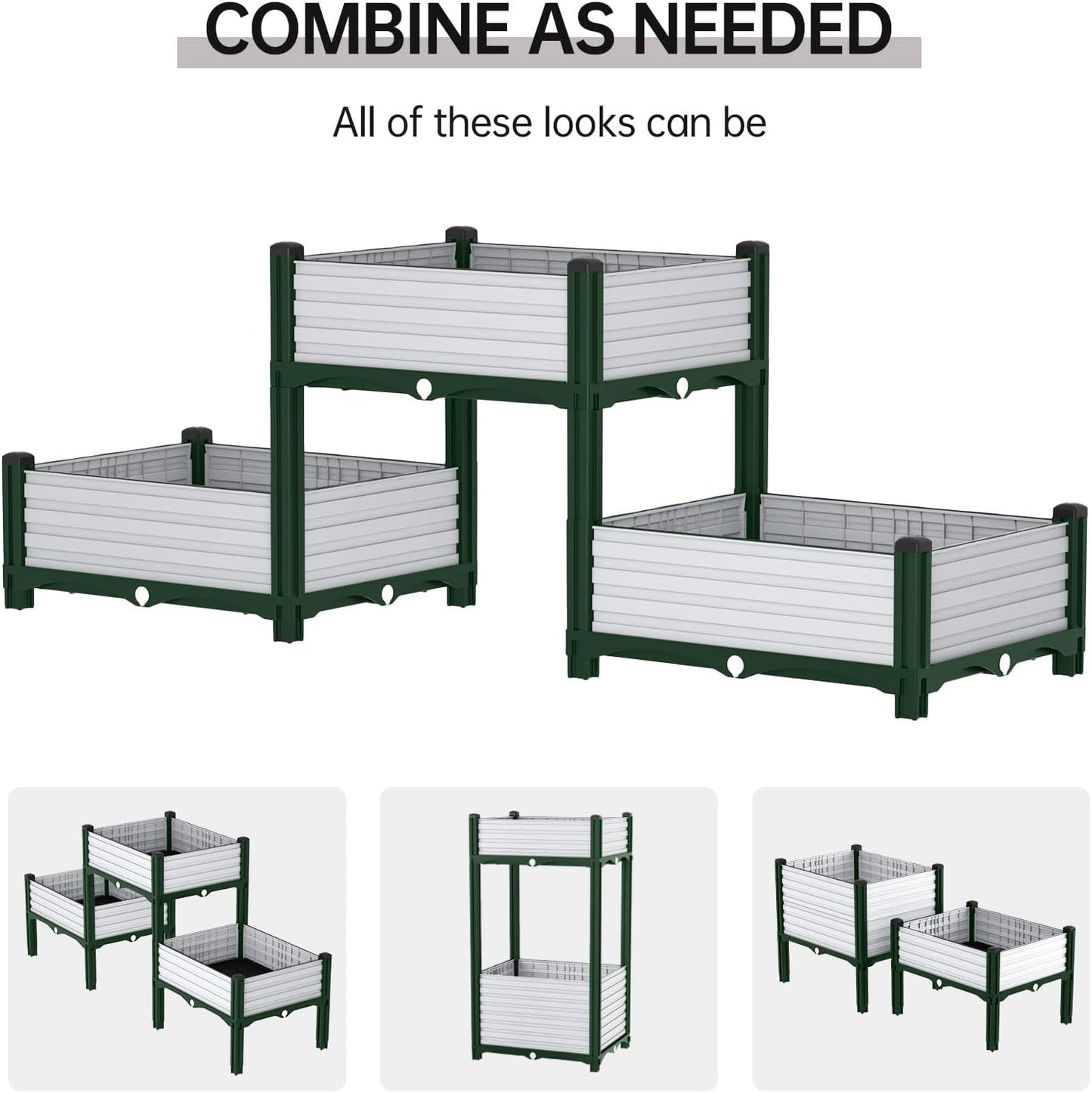 Planter Box Raised Garden Bed with Reinforced Support Rods, Drainage Grid, Multi-Combination Options for Vegetables, Flowers, and Herbs, Ideal for Balcony, and Patio Gardening