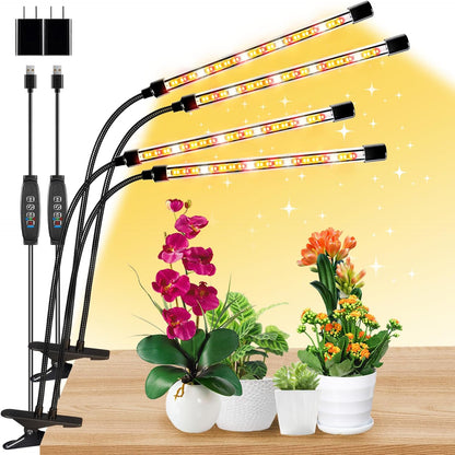 Full Spectrum Grow Light for Indoor Plants, Dual Heads Grow Lights with 10 Dimmable Levels & 3 Timer Modes (3/9/12H), Adjustable 360° Gooseneck for Plants Indoor Growing(2 Pack)