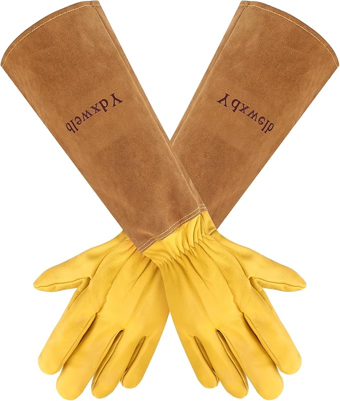 Long Gardening Gloves Women/Men Thorn Proof Rose Pruning Gauntlet Cactus Gloves Goatskin/Cowhide Garden Gloves(1 Pair)