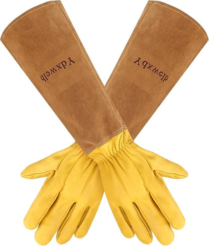 Long Gardening Gloves Women/Men Thorn Proof Rose Pruning Gauntlet Cactus Gloves Goatskin/Cowhide Garden Gloves(1 Pair)
