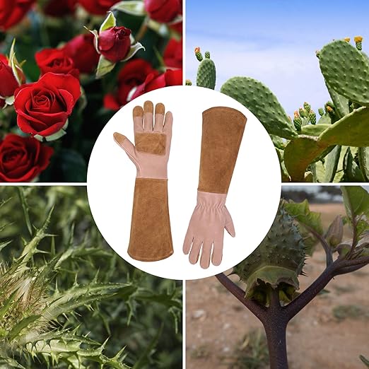 HLDD HANDLANDY Long Gardening Gloves, Pigskin Leather Thorn Proof Rose Pruning Glove for Men & Women, Breathable Work Gloves for Yard Work, Cactus, Bush, Blackberry, Great Gift for Gardener